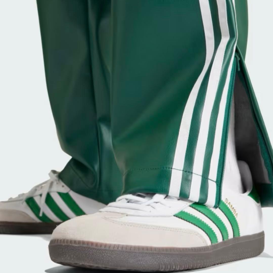 新品　adidas フェイクレザー ファイヤーバード トラックスーツパンツ緑L