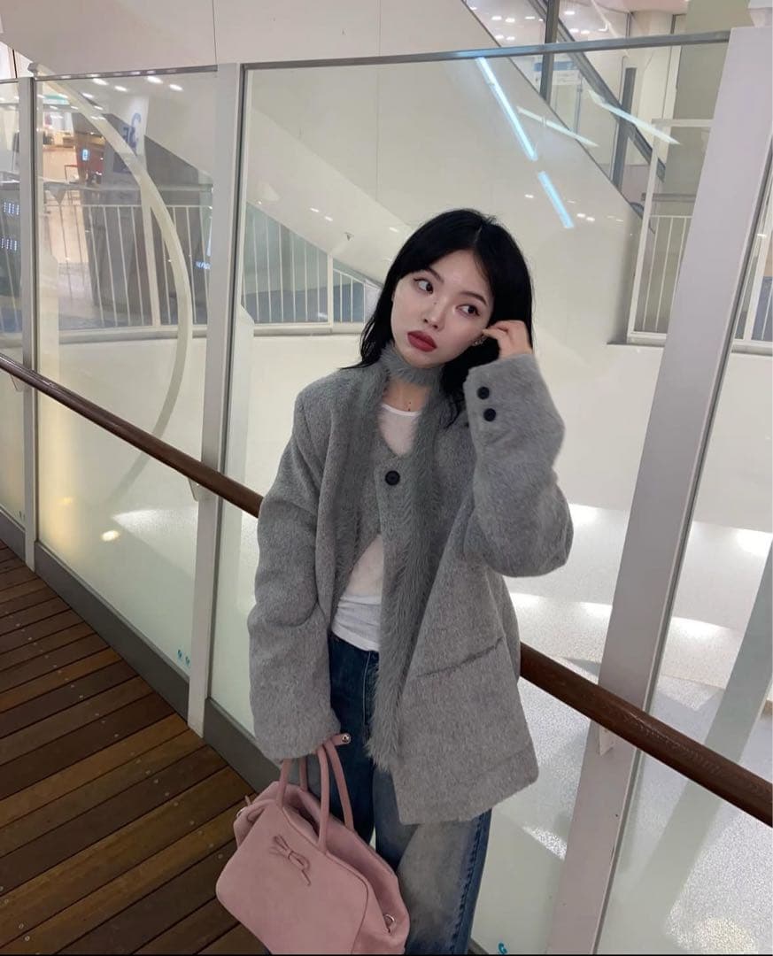 fekete ノーカラージャケット グレー