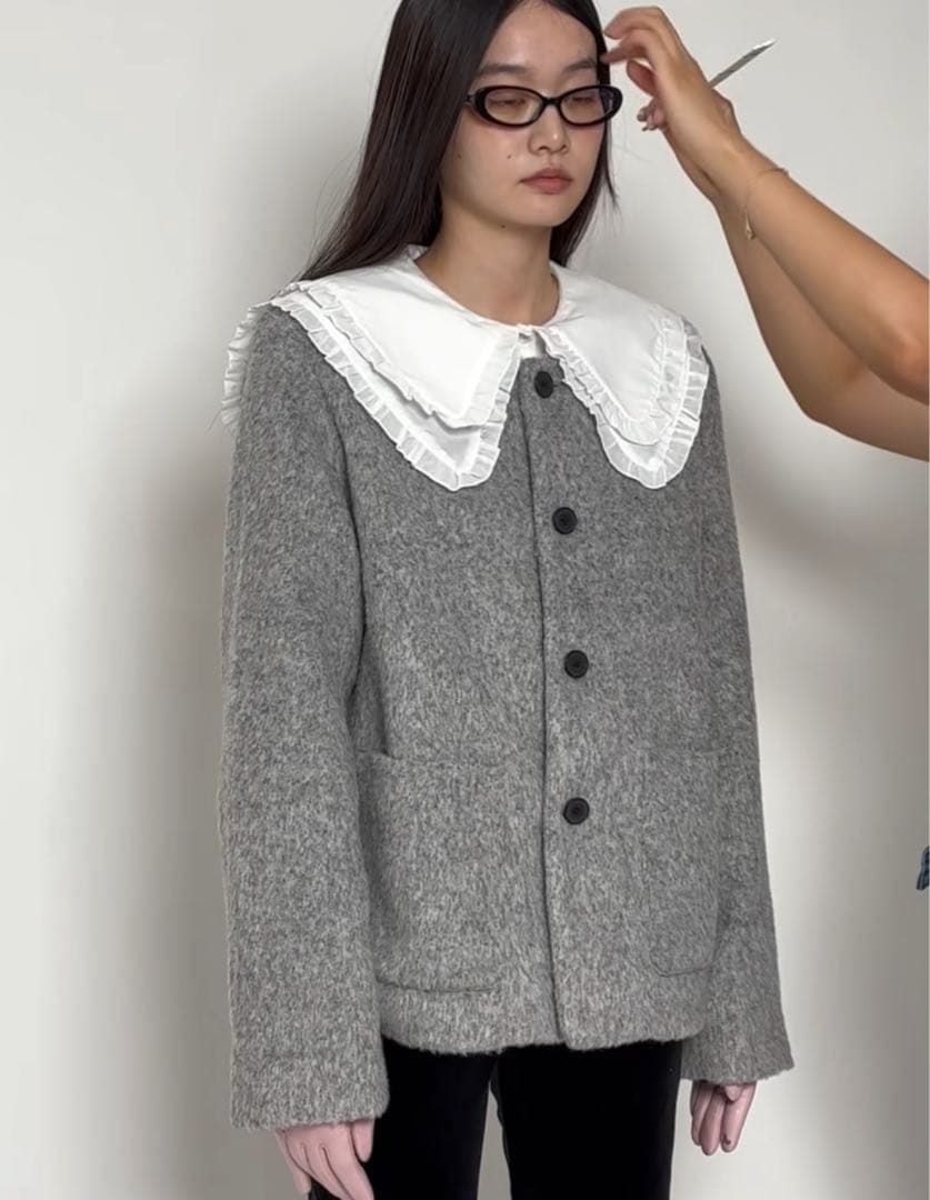 fekete ノーカラージャケット グレー