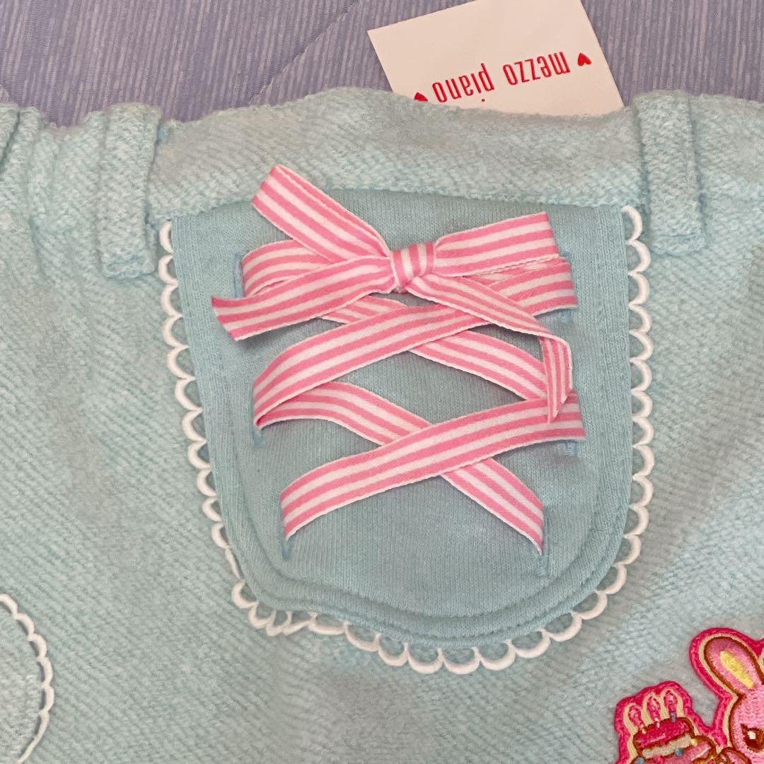 新品　メゾピアノ　ミミポポスカート　水色　リボン　刺繍　平成レトロ　110