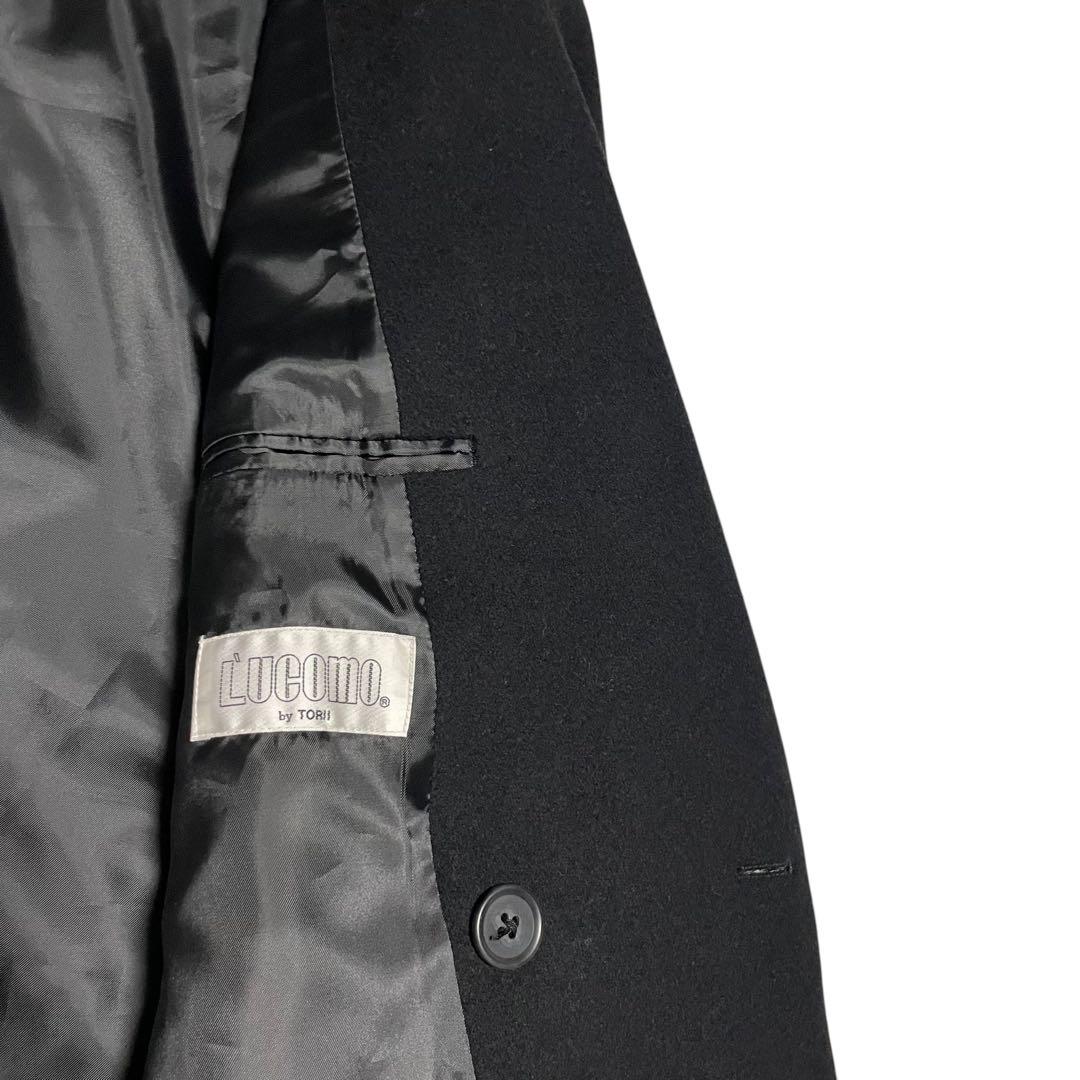 カシミヤ混×大きいサイズ【TORII】マキシ丈ダブルチェスターコート 黒 XL