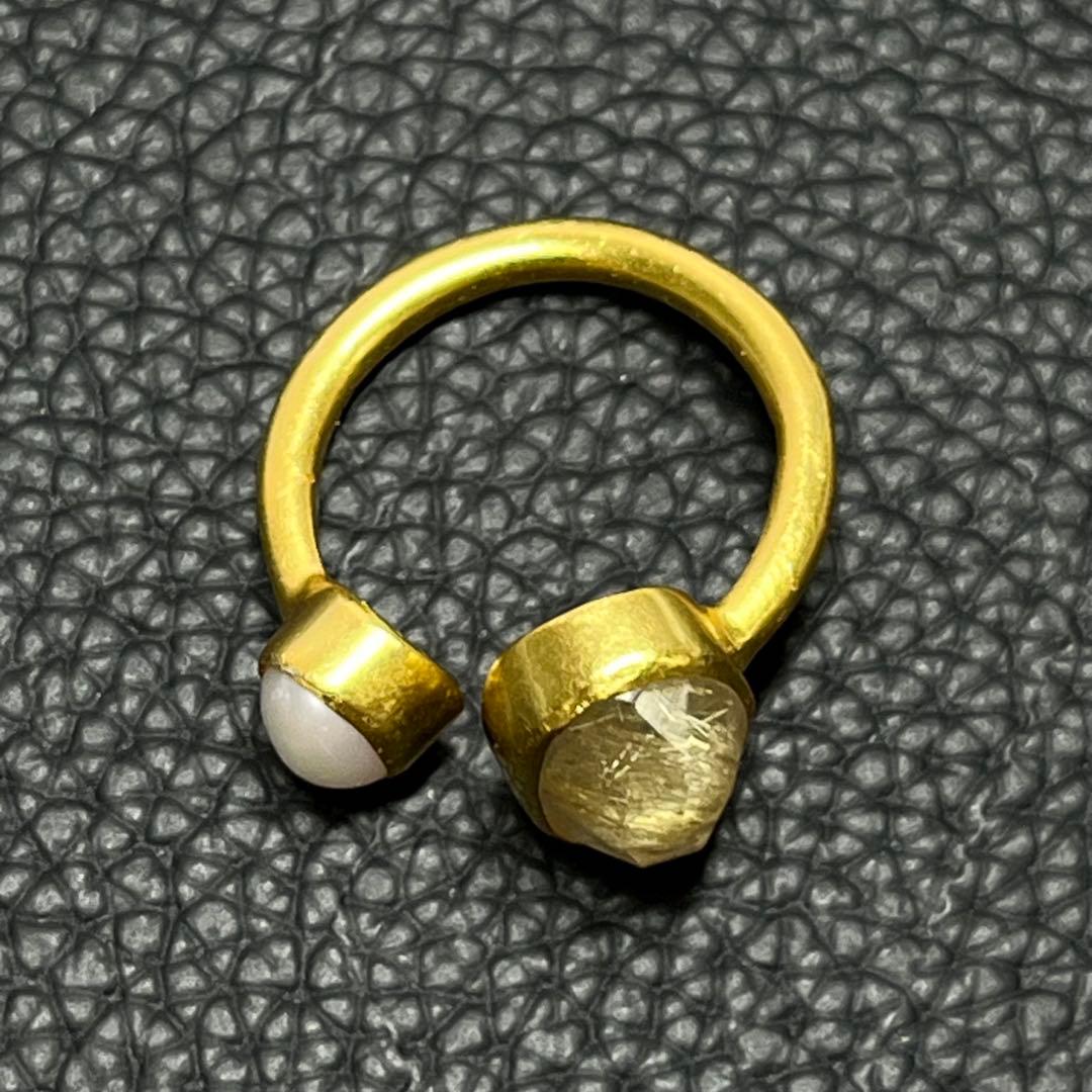 silver925 18kgp オープンリング〈ゴールドルチル、パール〉　指輪