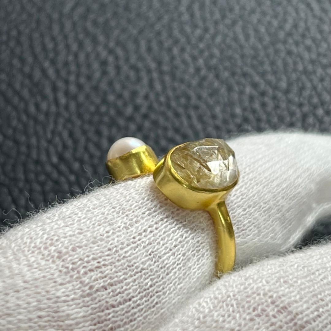 silver925 18kgp オープンリング〈ゴールドルチル、パール〉　指輪