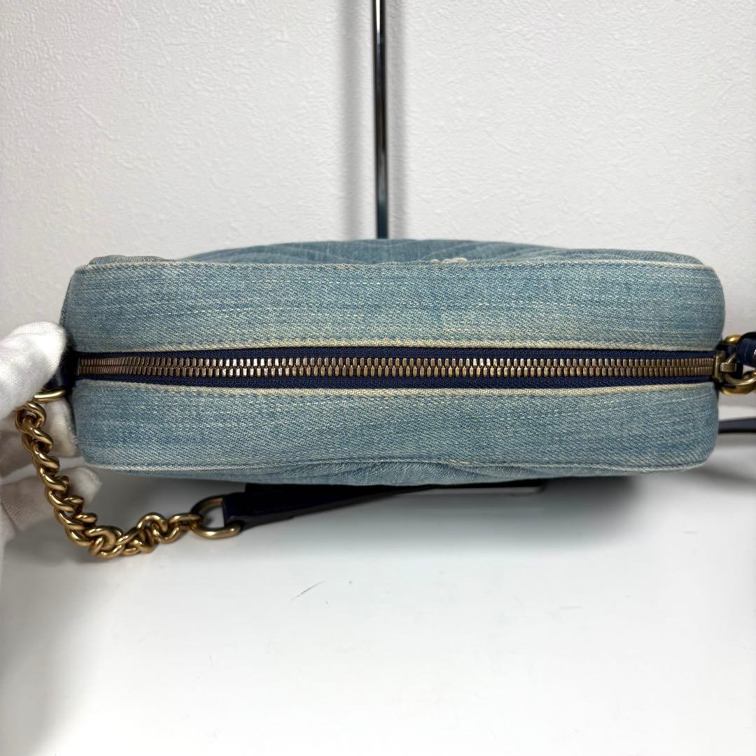 良品☆GUCCI GGマーモント デニム ショルダーバッグ パール ブルー