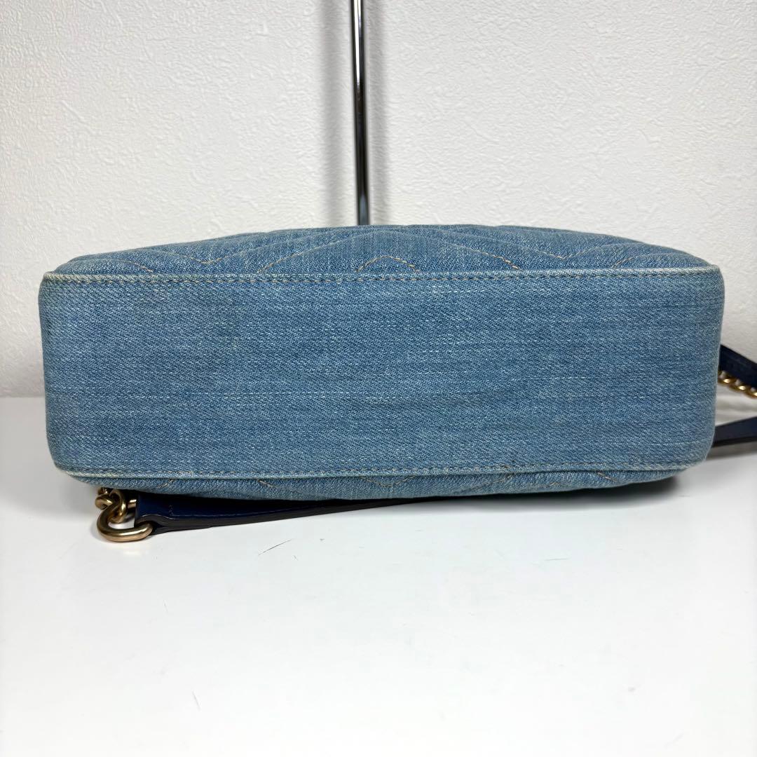 良品☆GUCCI GGマーモント デニム ショルダーバッグ パール ブルー