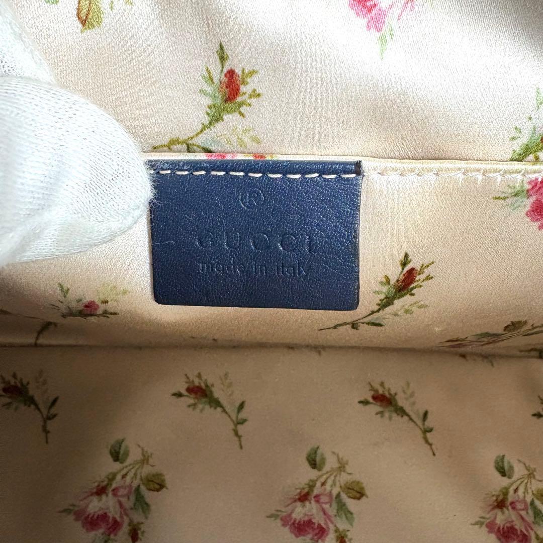 良品☆GUCCI GGマーモント デニム ショルダーバッグ パール ブルー