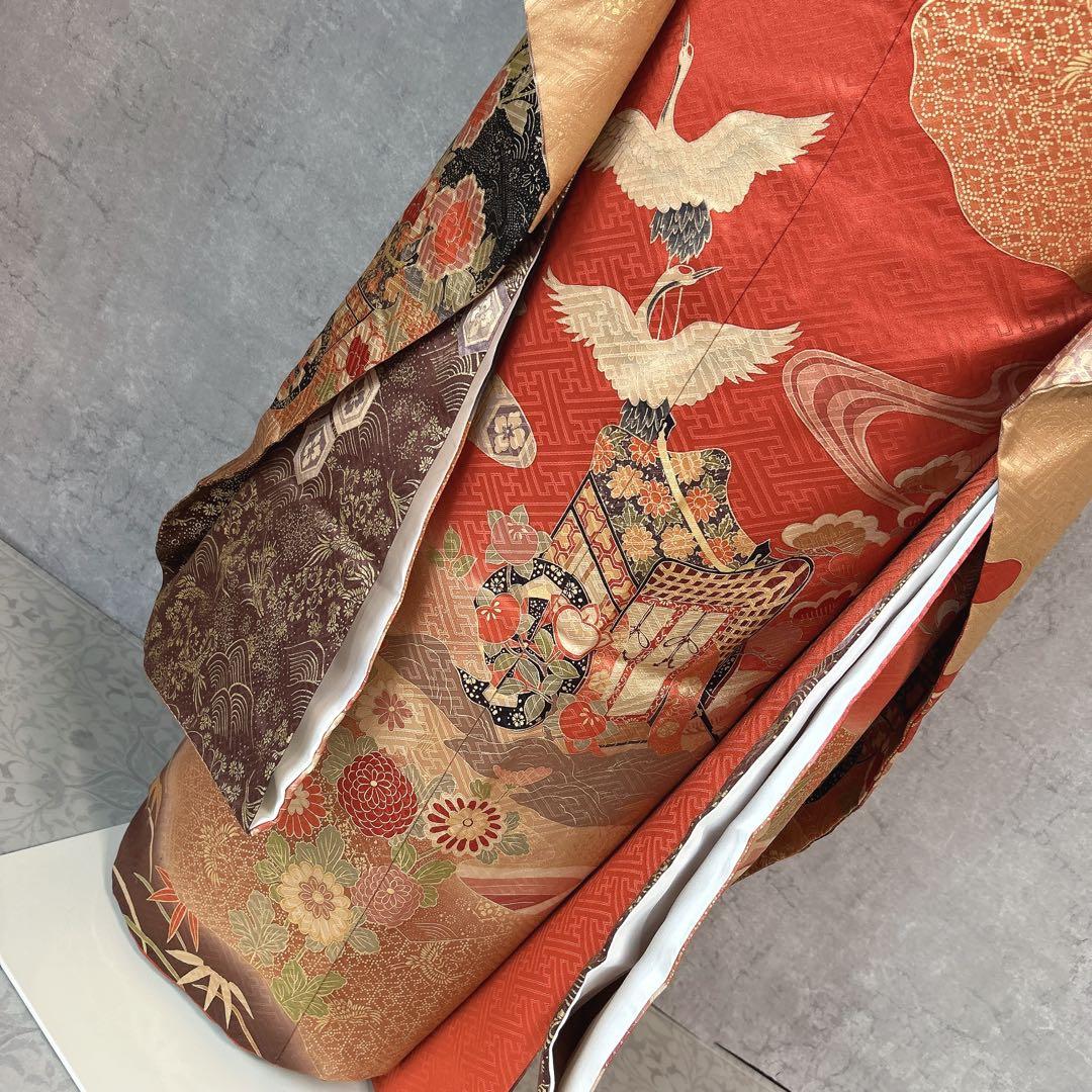 特価！振袖+長襦袢フルセット　古典柄　黒　ゴールド　かっこいい系　御所車　k2