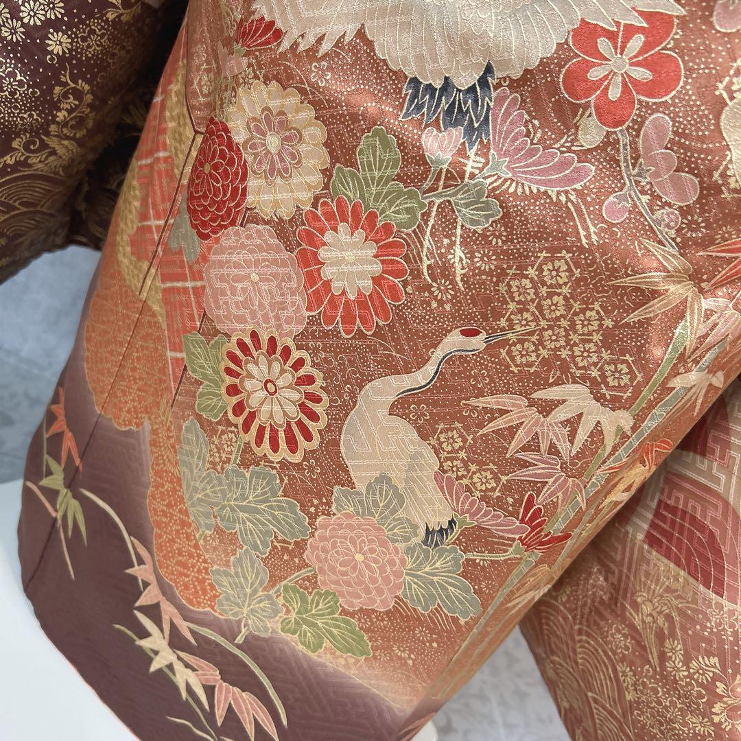 特価！振袖+長襦袢フルセット　古典柄　黒　ゴールド　かっこいい系　御所車　k2