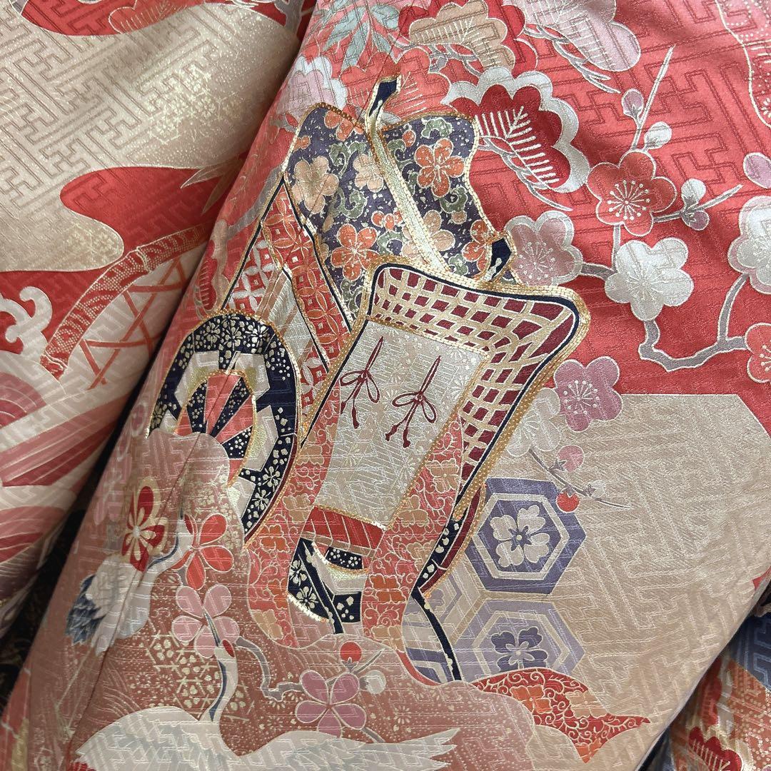 特価！振袖+長襦袢フルセット　古典柄　黒　ゴールド　かっこいい系　御所車　k2