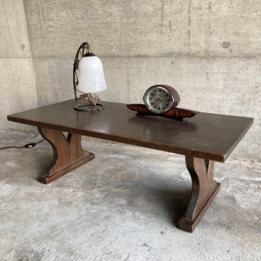 古い味のある文机 座卓 置物台 飾り棚 大型 透かし ハート型 木製 レトロ