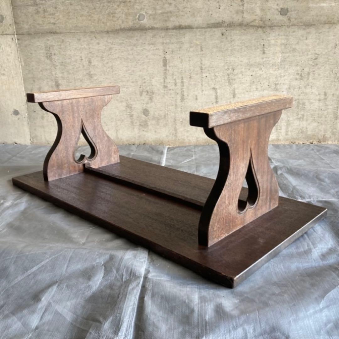 古い味のある文机 座卓 置物台 飾り棚 大型 透かし ハート型 木製 レトロ