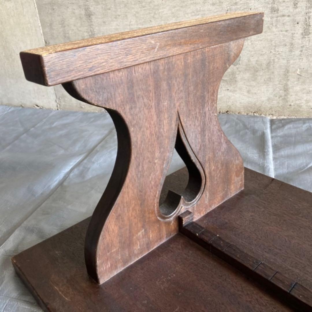 古い味のある文机 座卓 置物台 飾り棚 大型 透かし ハート型 木製 レトロ