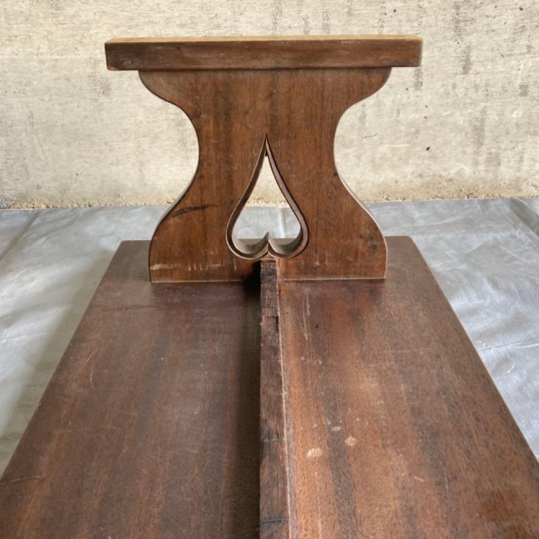 古い味のある文机 座卓 置物台 飾り棚 大型 透かし ハート型 木製 レトロ