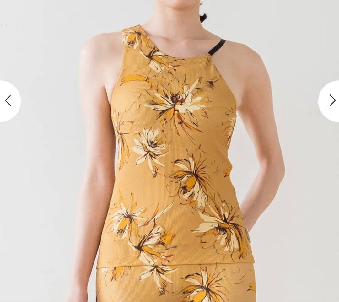 【SUKALA 】リブBigフラワープリントタンクトップ ゴールド M