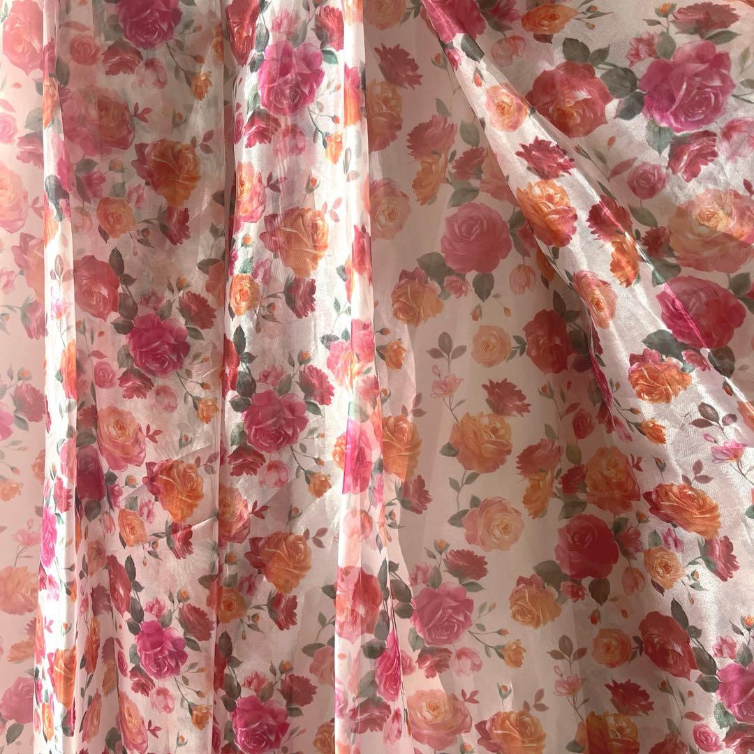 AIMER エメ ドレス M カラー ロング白×ローズ柄ステージ クリーニング済