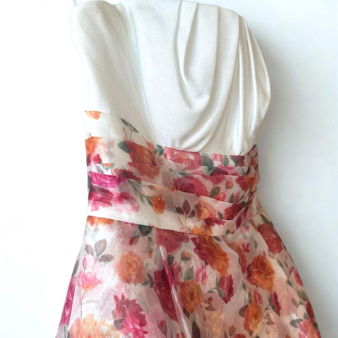 AIMER エメ ドレス M カラー ロング白×ローズ柄ステージ クリーニング済