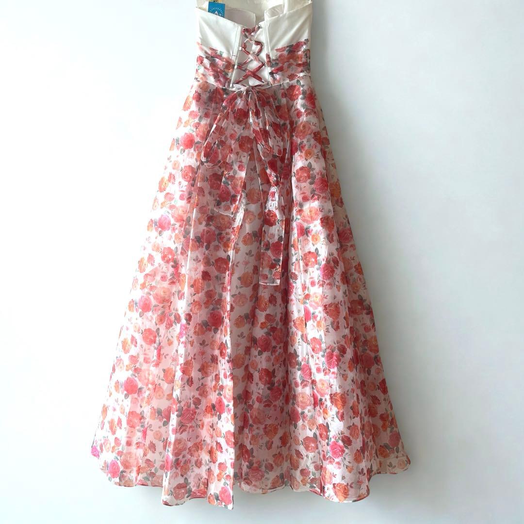 AIMER エメ ドレス M カラー ロング白×ローズ柄ステージ クリーニング済