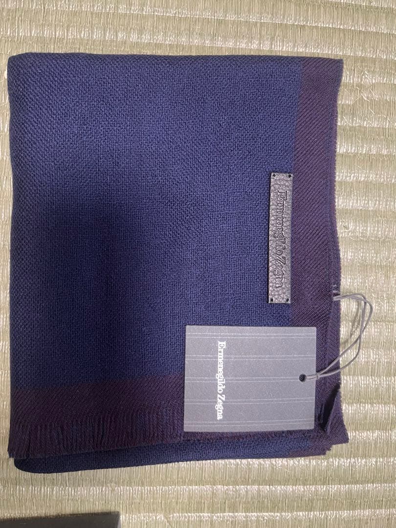 エルメネジルドゼニア マフラー バイカラー ネイビー