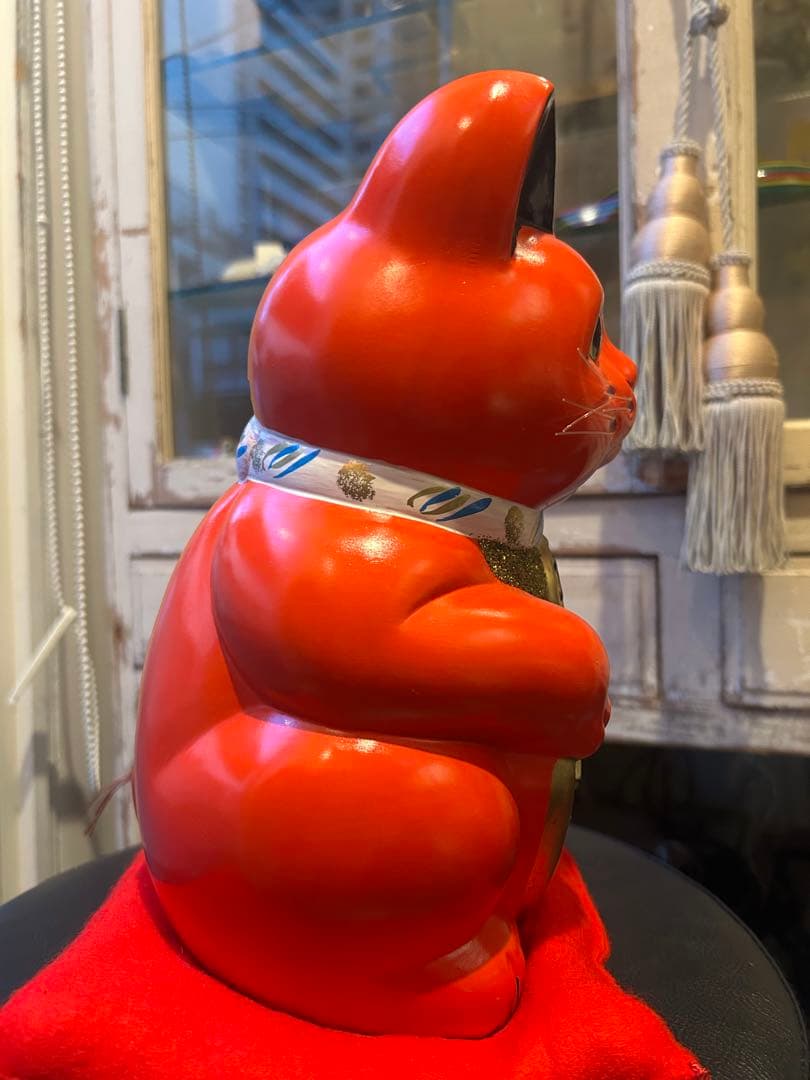 無病息災&良縁を招く⭐︎招き猫⭐︎常滑焼⭐︎赤⭐︎左手あげ⭐︎貯金箱