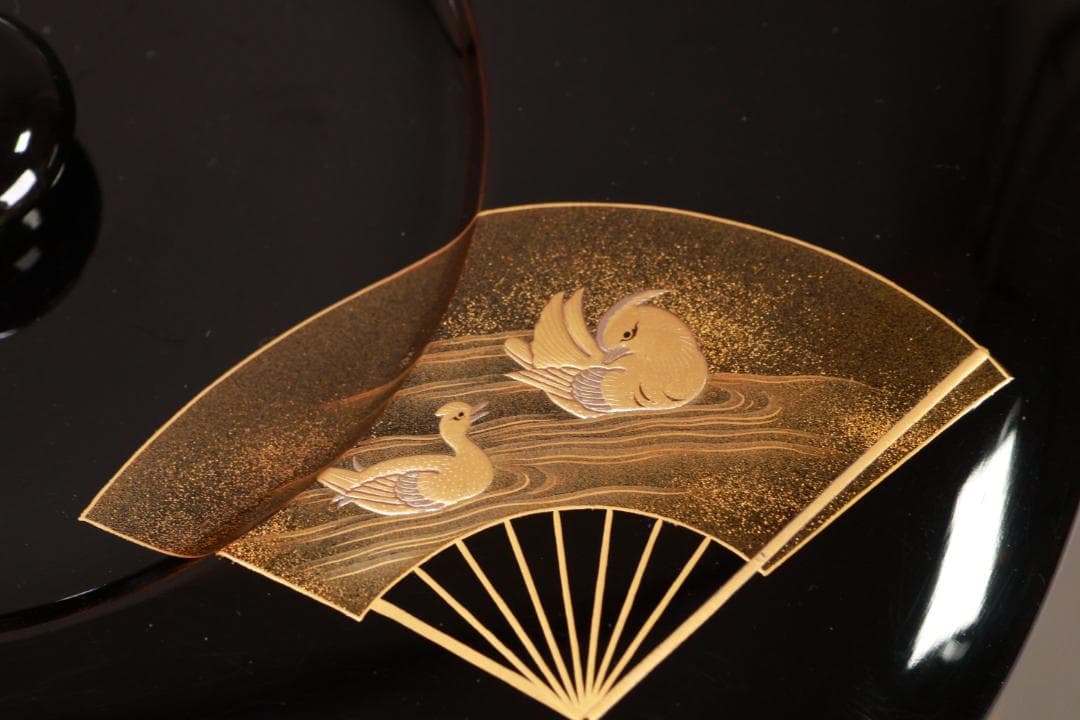 輪島塗　扇面金蒔絵　お櫃　はんがい　受け盆　お櫃台　会席　茶懐石　② BJ081