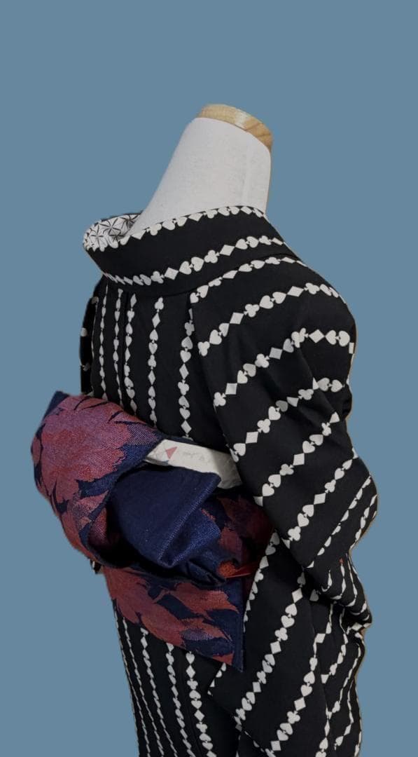 着物１２　ふりふ　いろはトランプストライプ柄袷着物　黒　身丈１６５裄丈６９