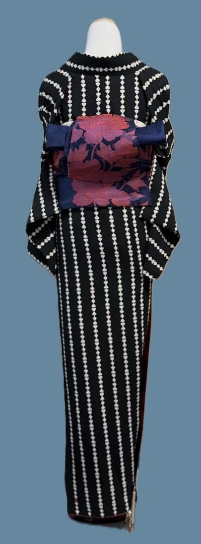 着物１２　ふりふ　いろはトランプストライプ柄袷着物　黒　身丈１６５裄丈６９