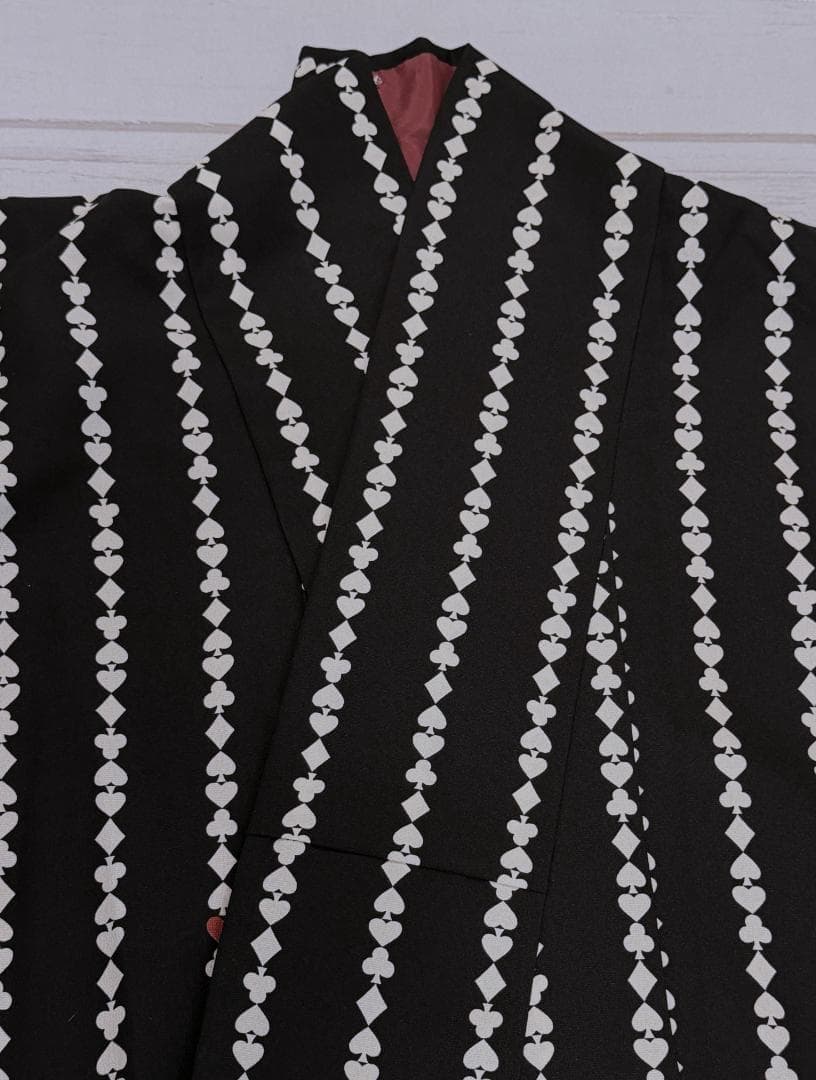 着物１２　ふりふ　いろはトランプストライプ柄袷着物　黒　身丈１６５裄丈６９