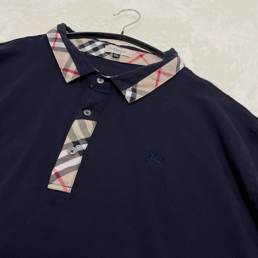 【美品】バーバリー ポロシャツ 6XL ノバチェック ホースロゴ ネイビー