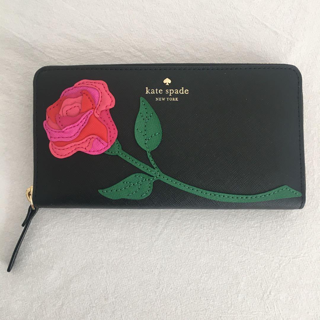 ケイトスペードニューヨーク 長財布 バラ ブラック 黒