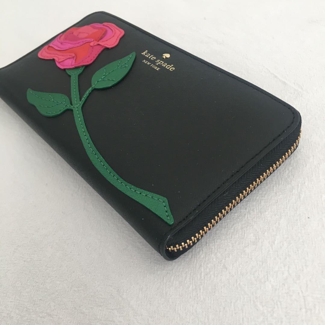 ケイトスペードニューヨーク 長財布 バラ ブラック 黒