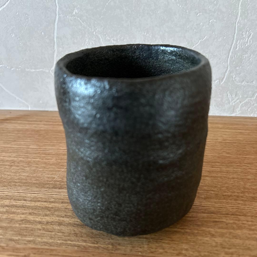 佐々木昭楽　楽焼窯　長次郎写風折　筒茶碗　茶道具