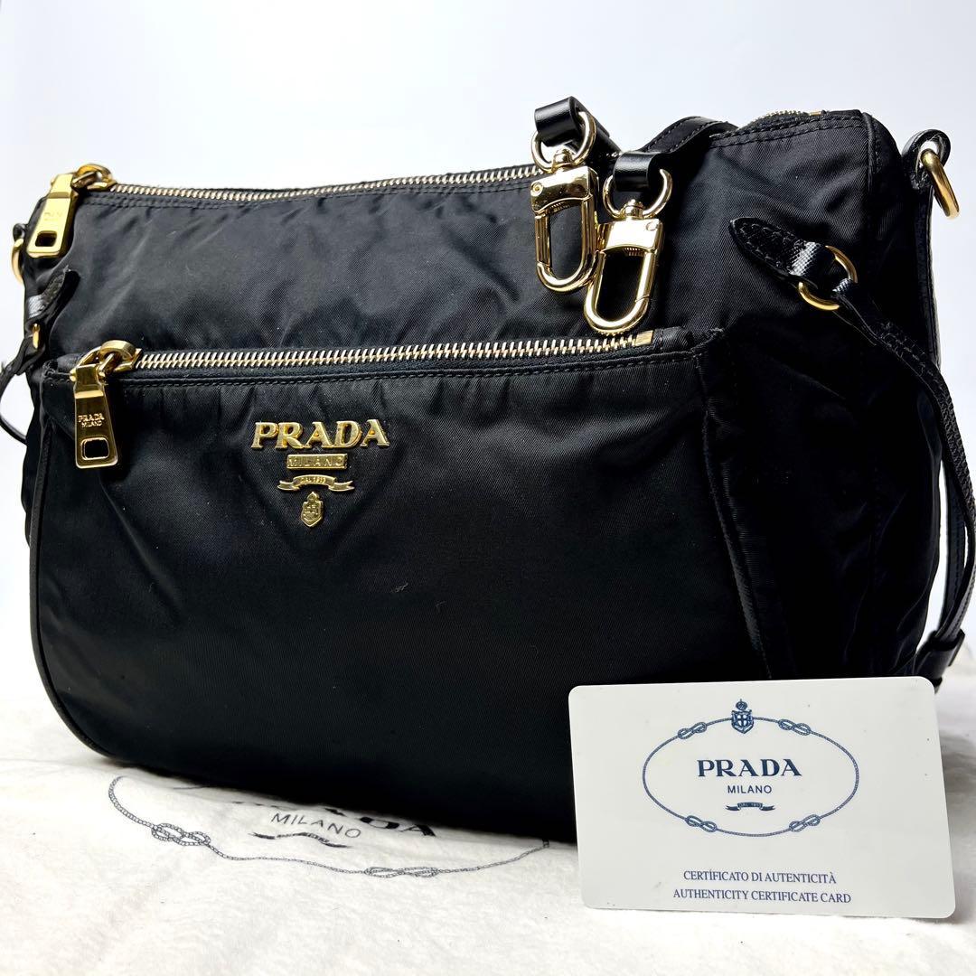 入手困難/極美品✨プラダ ショルダーバッグ ゴールドロゴ ナイロン サフィアーノ