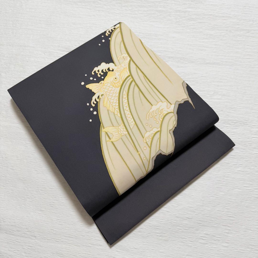 m-89 鯉の滝登り 塩瀬 名古屋帯 正絹