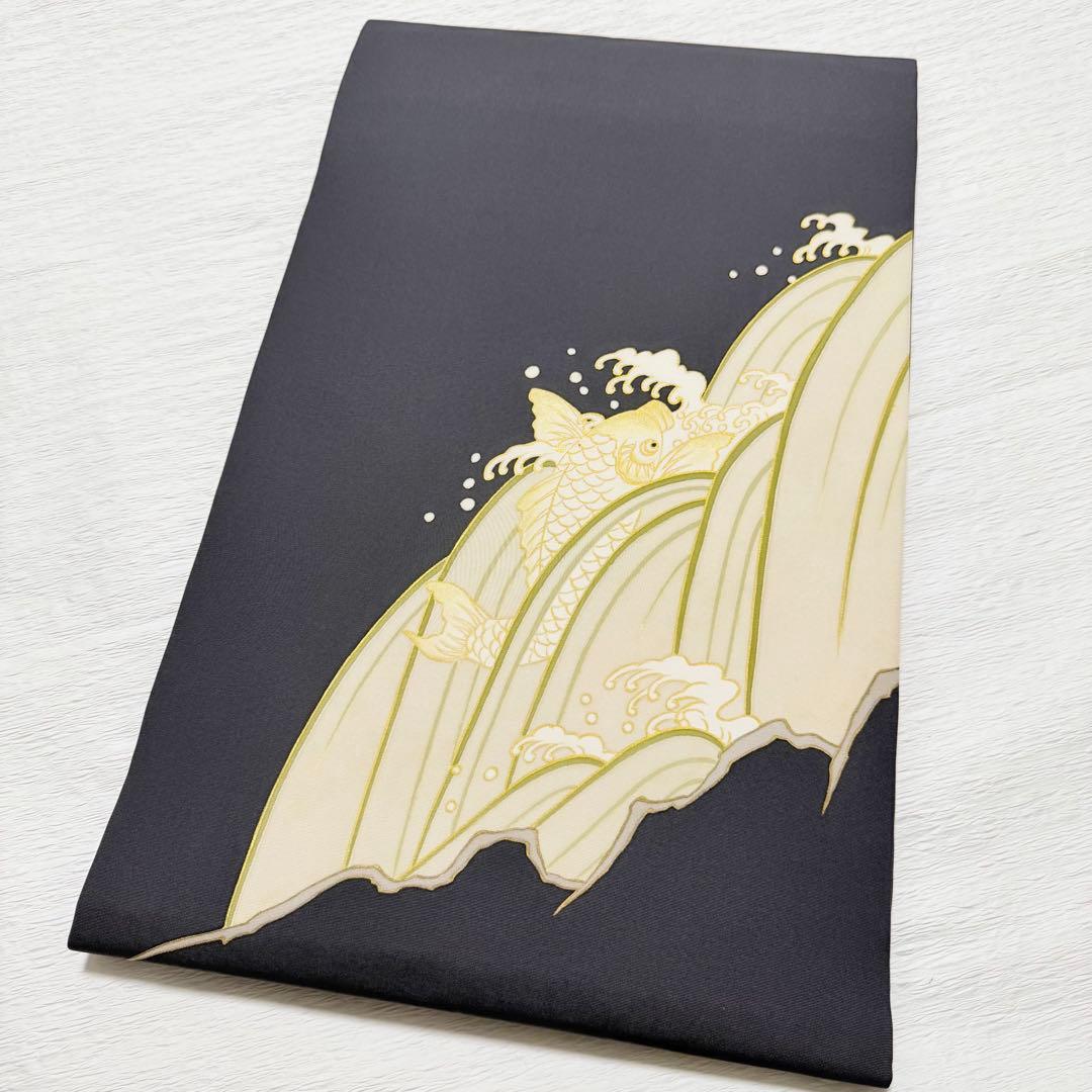 m-89 鯉の滝登り 塩瀬 名古屋帯 正絹