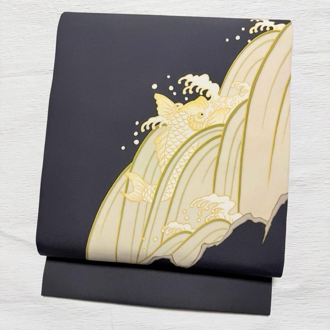 m-89 鯉の滝登り 塩瀬 名古屋帯 正絹