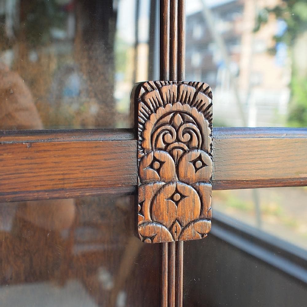 英国アンティーク ガラス扉のキャビネット オーク材 収納 本棚 飾り棚