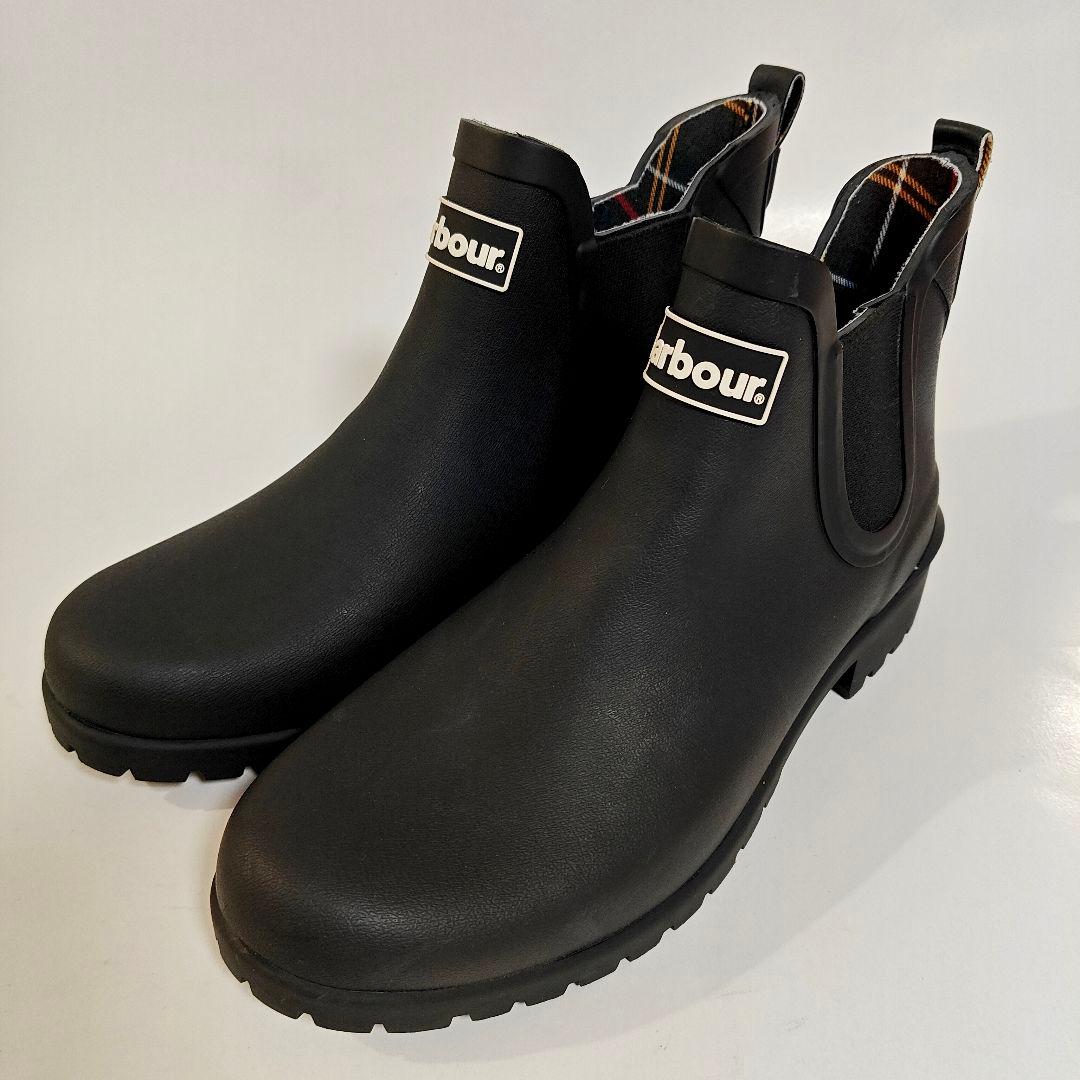 未使用 Barbourバブアー サイドゴア レインブーツ 黒 UK7