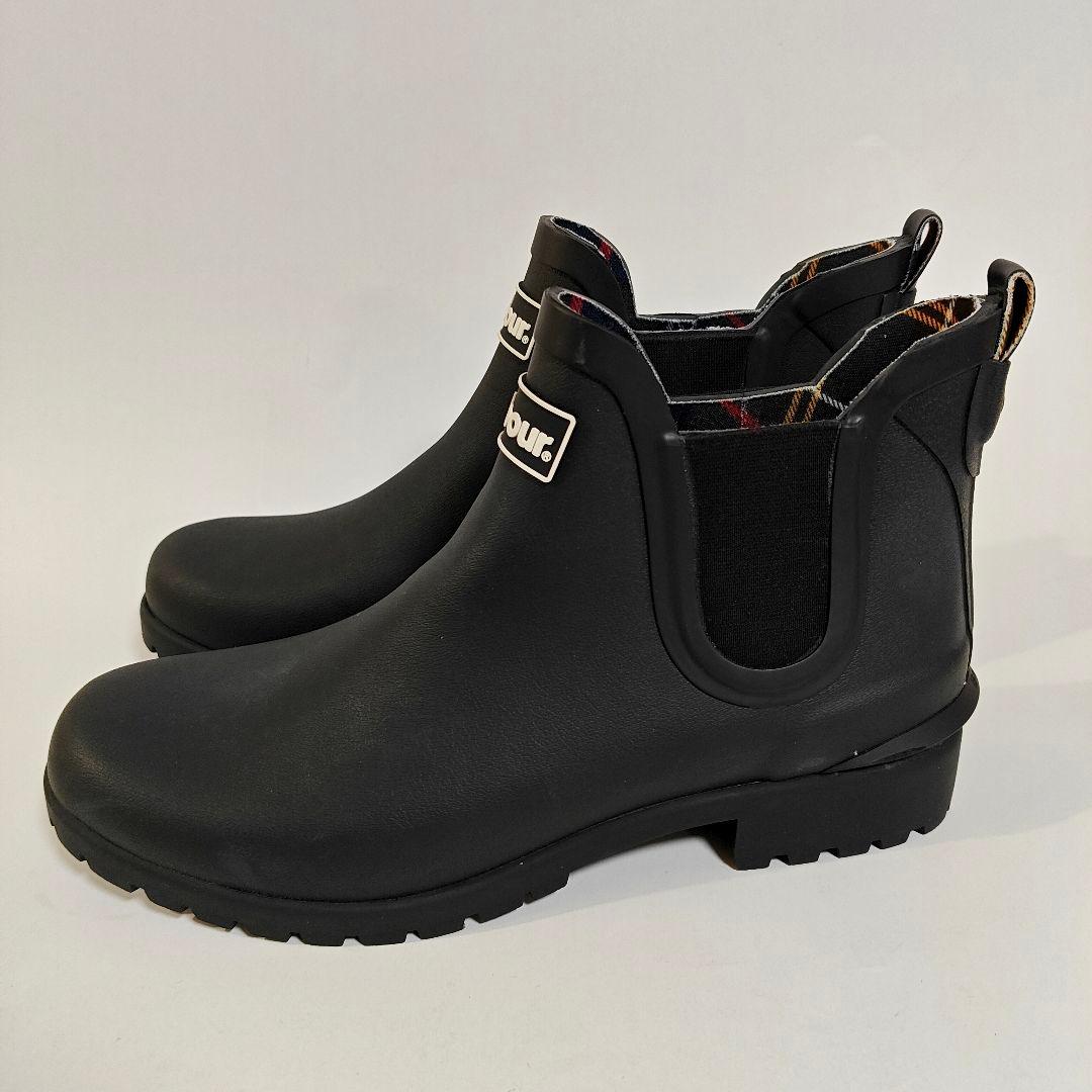 未使用 Barbourバブアー サイドゴア レインブーツ 黒 UK7