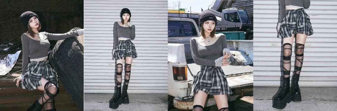 ダーリッチ darich レイヤードチェックショートパンツ ブラウン FREE