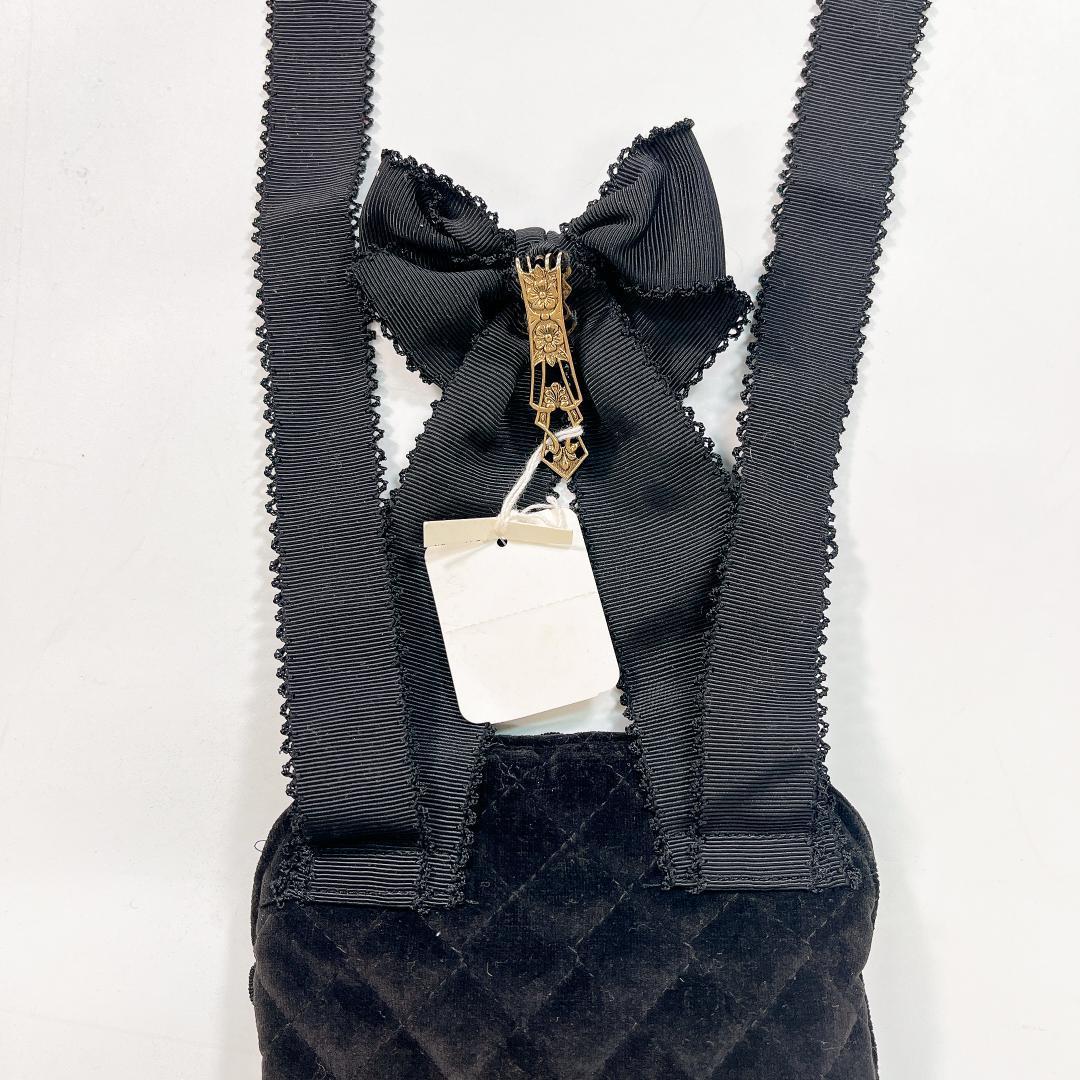 美品 KANEKO ISAO ひょうたん ポシェット ベロア 黒 リボン レース