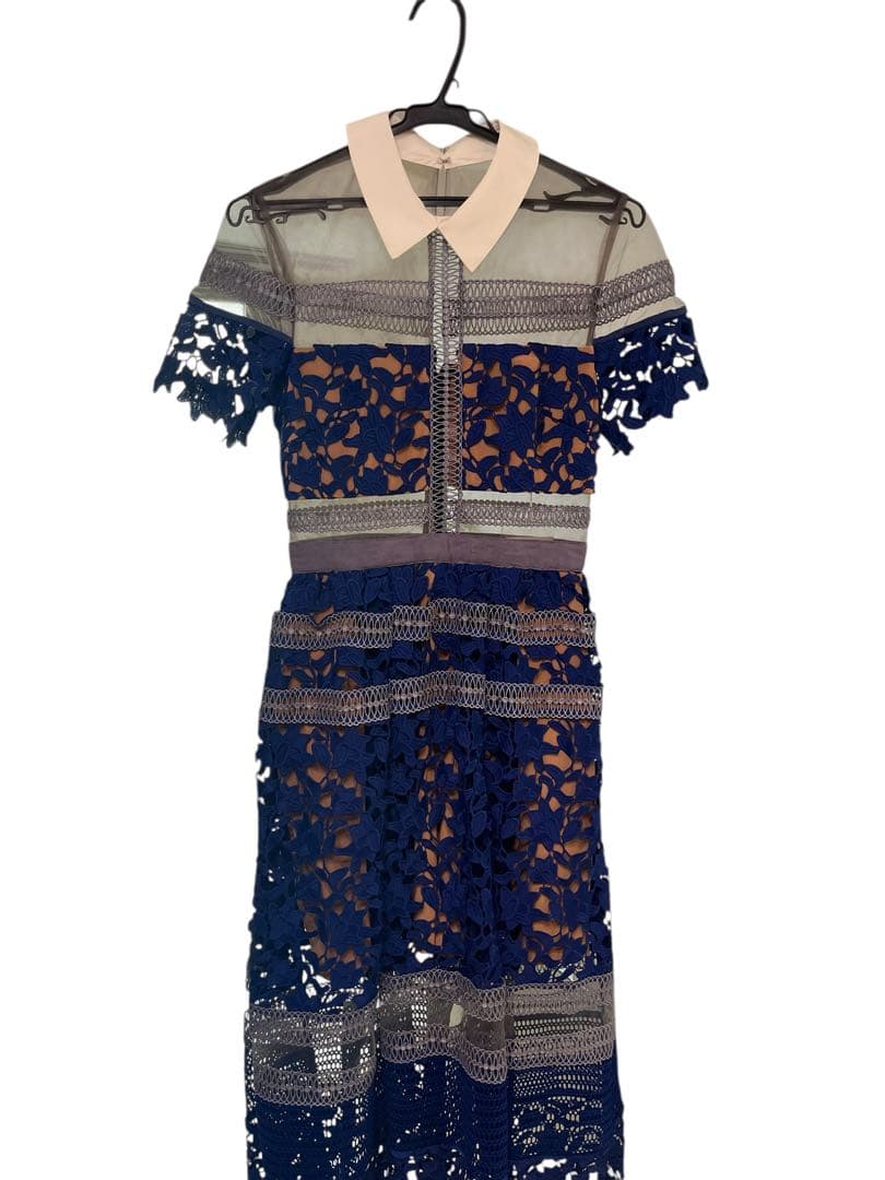 self-portrait ネイビーレースミディドレス UK8新品未使用タグ付き