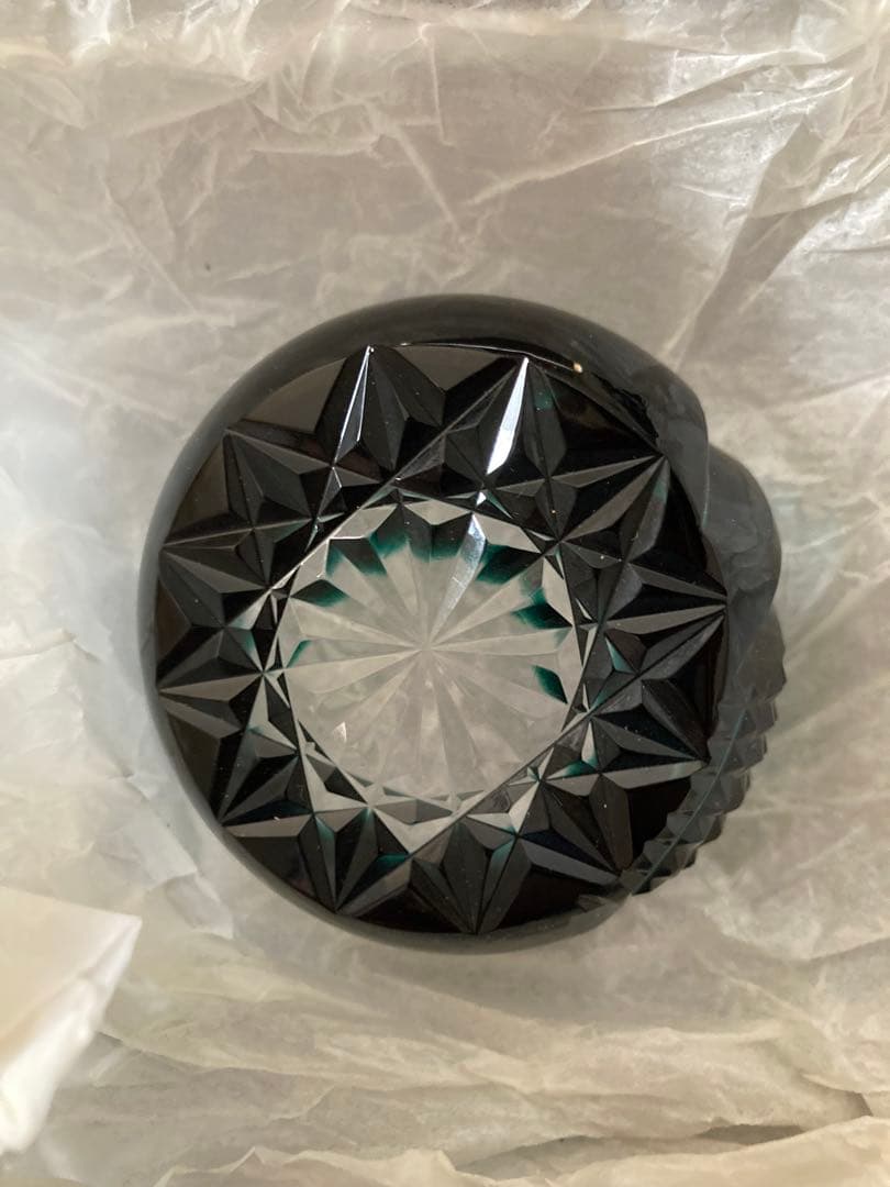 創作　　島津　薩摩切子　深緑　切子 インテリア小物