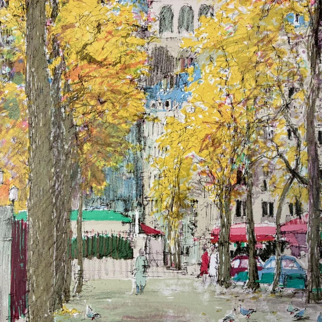 美品 小田切訓「モンマルトルの秋」リトグラフ 直筆サイン入り フランス パリ風景