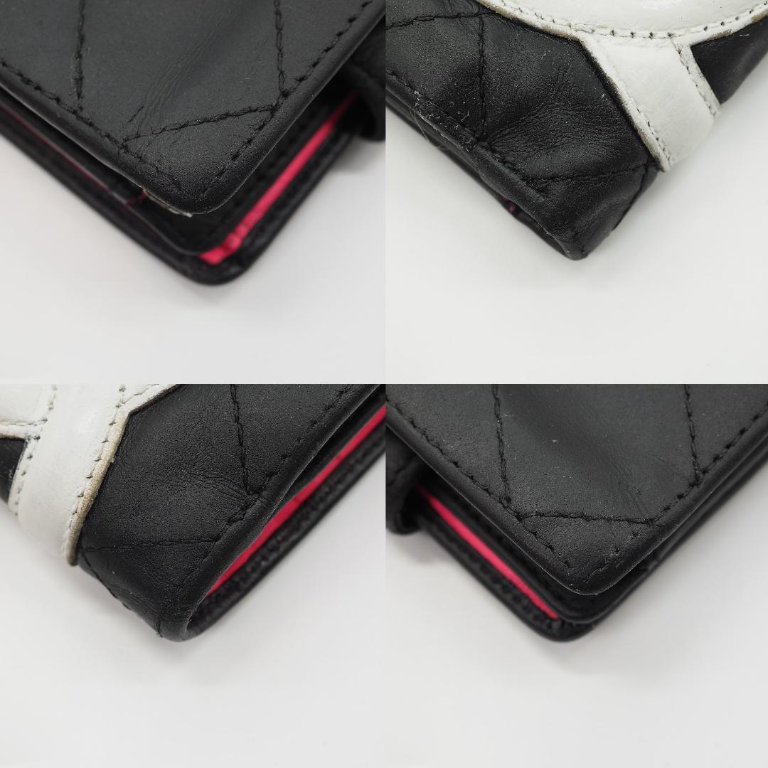 CHANEL シャネル カンボンライン 二つ折り財布 がま口 黒×ピンク