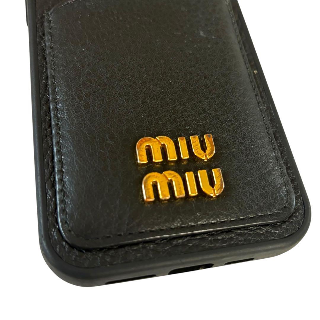 Gカード付 MIU MIU iPhone13 Pro スマホ レザー ロゴ 黒