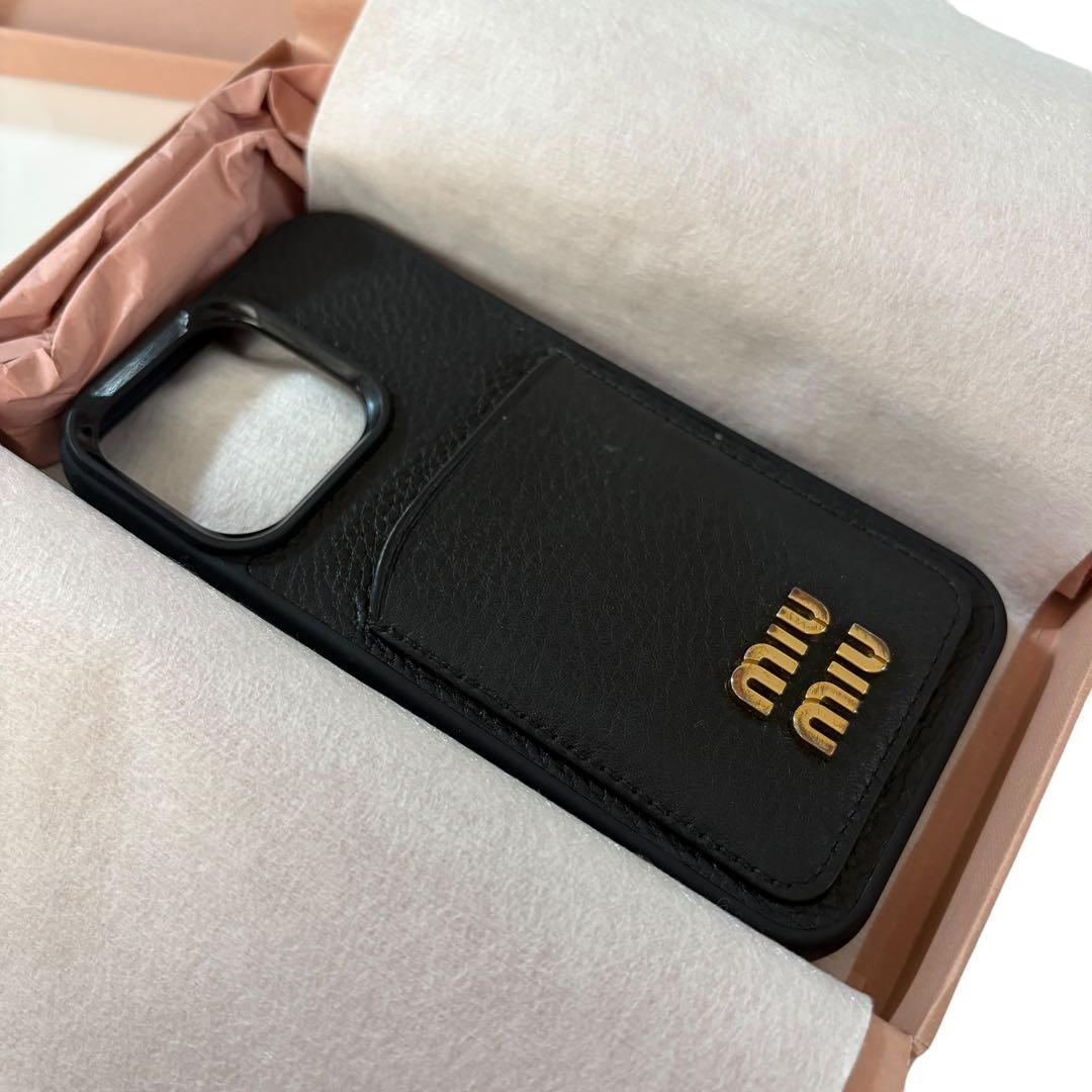 Gカード付 MIU MIU iPhone13 Pro スマホ レザー ロゴ 黒