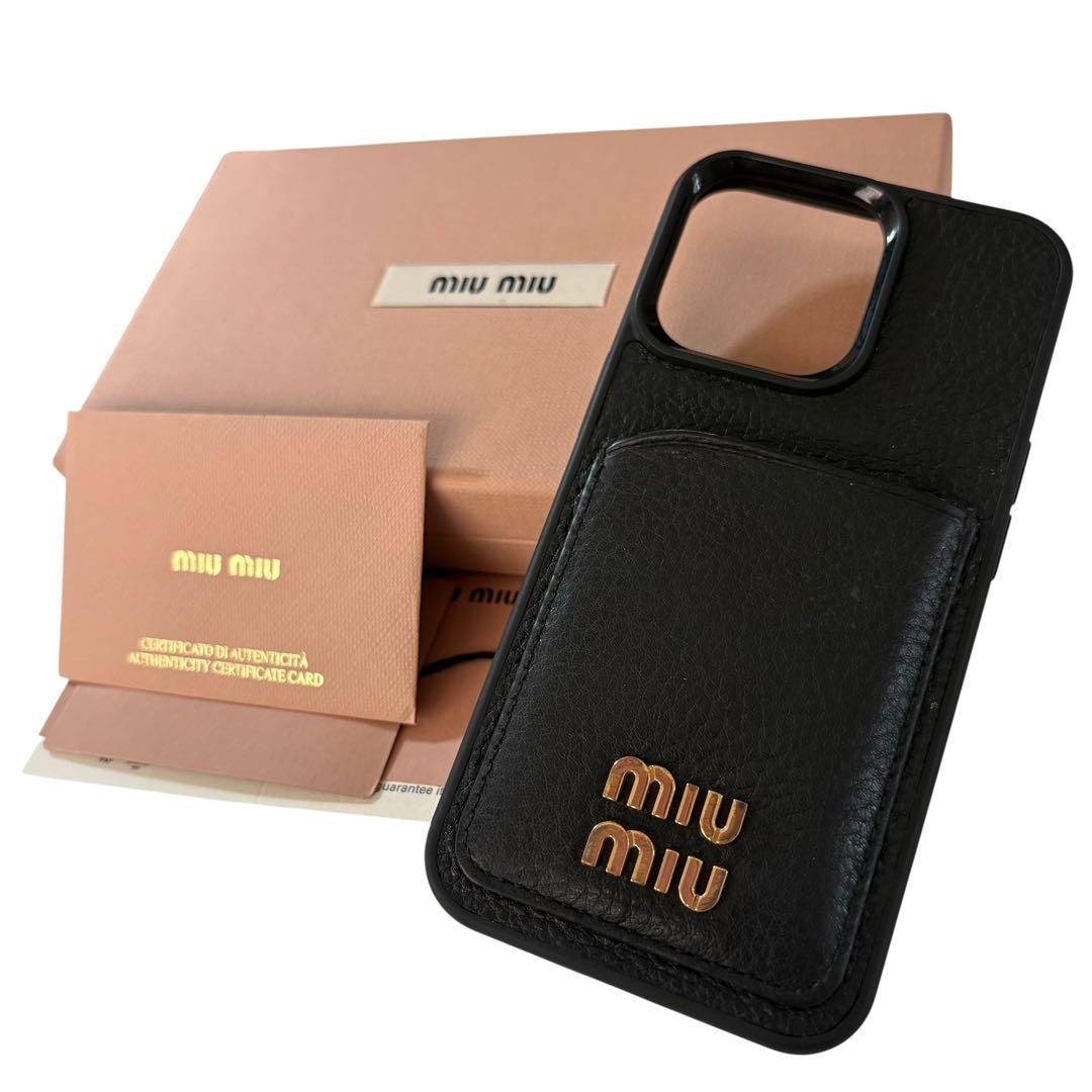 Gカード付 MIU MIU iPhone13 Pro スマホ レザー ロゴ 黒