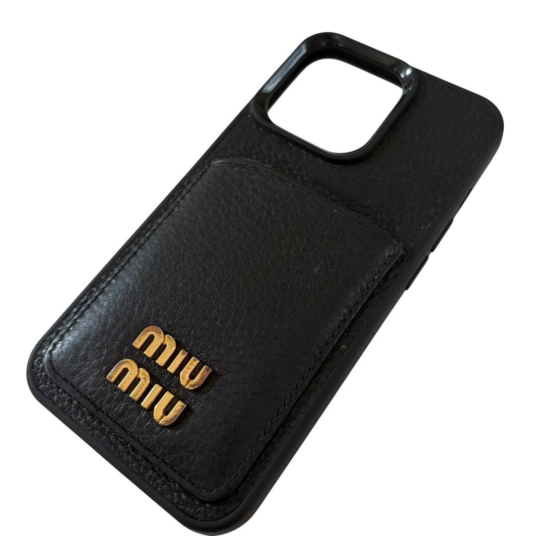 Gカード付 MIU MIU iPhone13 Pro スマホ レザー ロゴ 黒