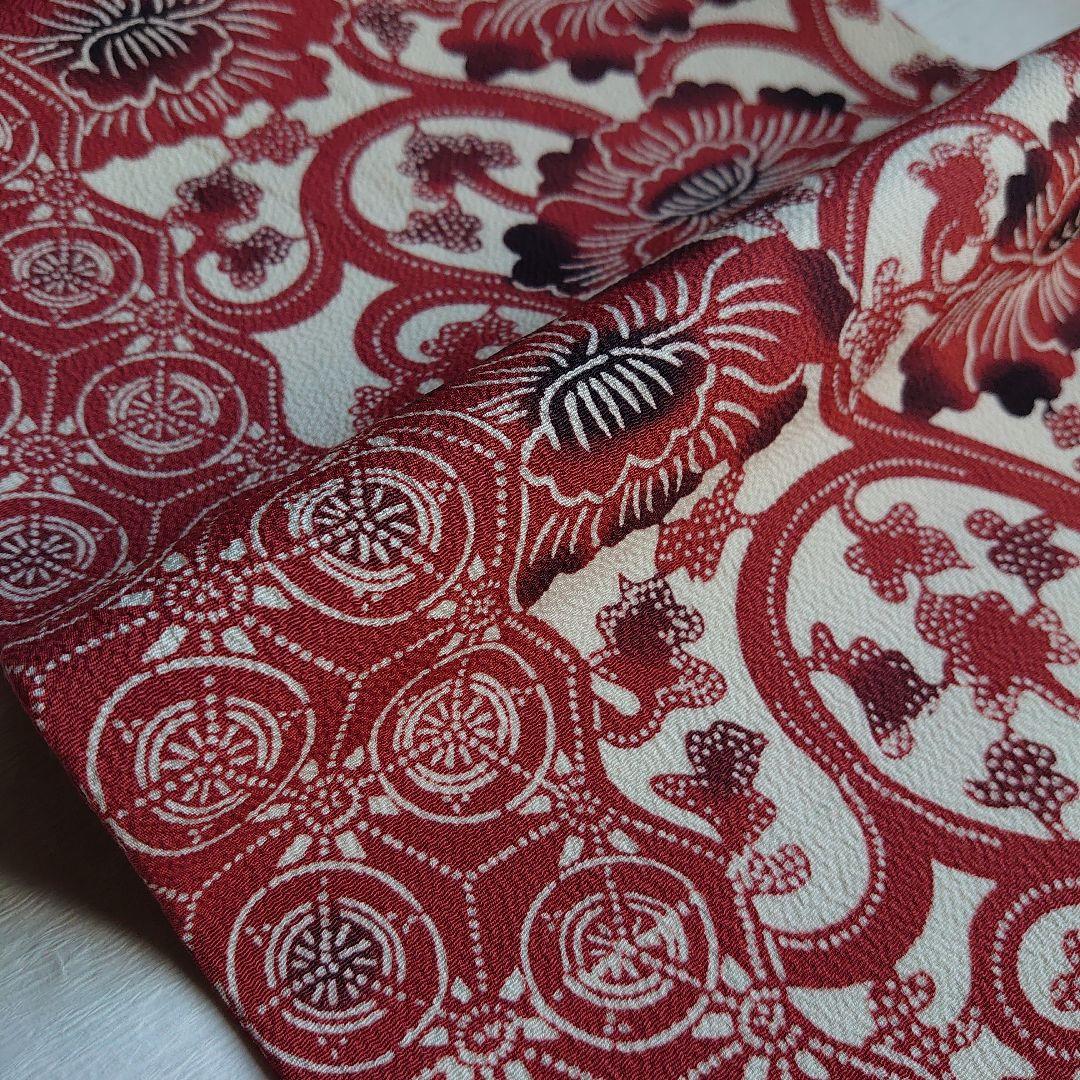 大人可愛い花唐草模様 草木手染めのちりめん開き名古屋帯