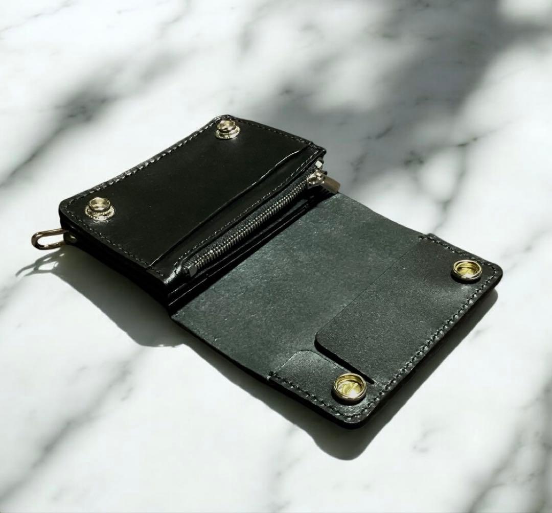 栃木レザー　オイルレザー　ショートトラッカーウォレット　シルバー925コンチョ